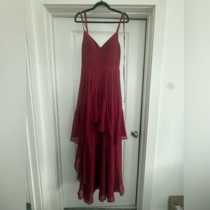 Azazie Deep Red Layered Maxi Dress